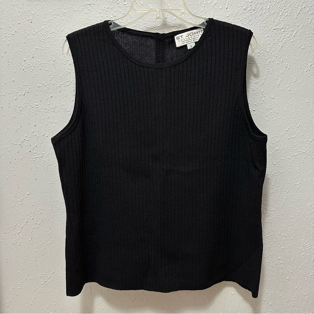 St. John Collection Black Ribbed Sleeveless Tank Top